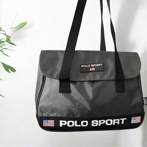 RALPH LAUREN Bag VINTAGE 90s Polo Sport Flag Logo Men”s Tote Gray & Black 1874-2